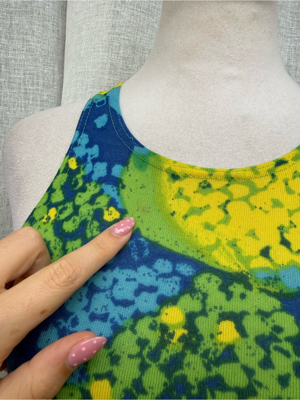 1970 paisley JerSea of Sweden cross back blue yellow green sleeveless dress - Picture 11 of 14